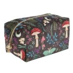 Neceser con estampado de setas, luna y plantas, diseño bosque mágico, con cremallera dorada