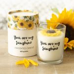 Vela decorativa Eres mi sol con girasol de cera 3D en vaso de vidrio, ideal como regalo original sin aroma