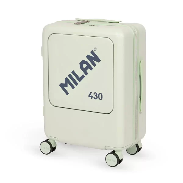 maleta cabina Milan 430 verde vista frontal con ruedas 360