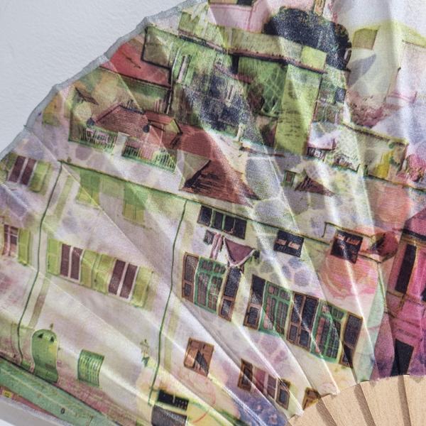 detalle dibujo abanico de seda modelo poble artesania valenciana