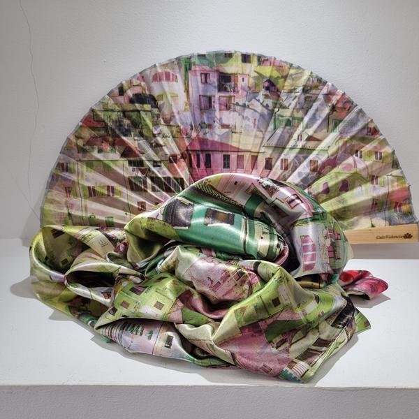 conjunto de abanico y pañuelo de seda modelo poble artesania valenciana