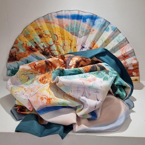 set de abanico y pañuelo de seda modelo ponent artesania valenciana