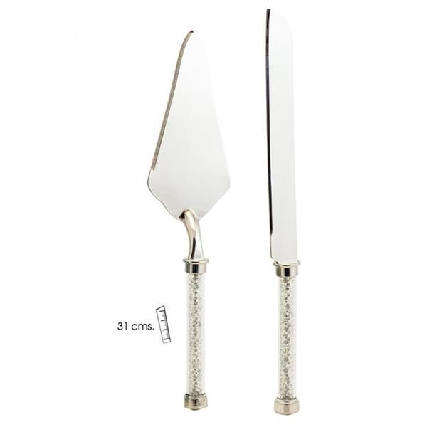 Juego de pala y cuchillo para corte de tarta. Bodas, comuniones