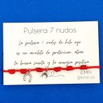 Pulsera roja de protección 7 nudos con charms de plata Herradura de la suerte y luna