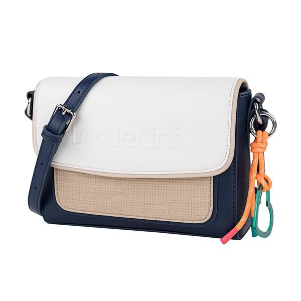 Vista general del bolso bandolera Lois. Modelo Selma en color azul marino combinado