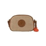 Bolso bandolera doble de rafia Jacqueline de Lois color camel con doble compartimento y llavero de corazón