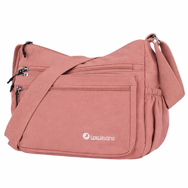 Bolso de trabajo Sophie de Lois en color maquillaje, tipo bandolera con múltiples bolsillos frontales y laterales