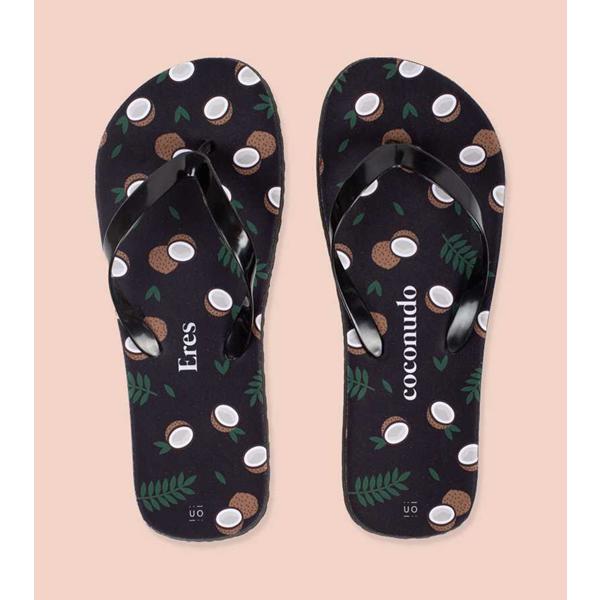 Chanclas Eres Coconudo con estampado de cocos para playa y piscina