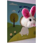 Portada del libro Mi amigo el conejito de Agnese Baruzzi con marioneta de dedo.