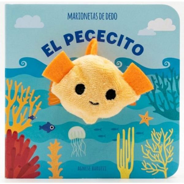 Portada del libro El pececito de Agnese Baruzzi con marioneta de dedo.
