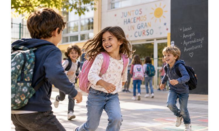 Niños jugando en el patio durante la vuelta al cole